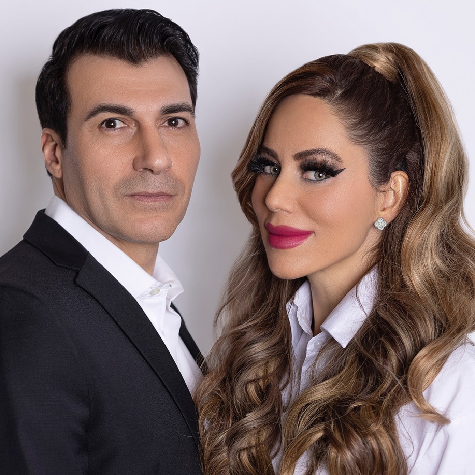 Studio portrait of Dennis Gournias and Dalileh Sajjadi
