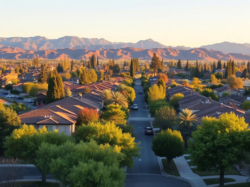 Lake Forest neighborhood with tree-lined streets and mountains beyond